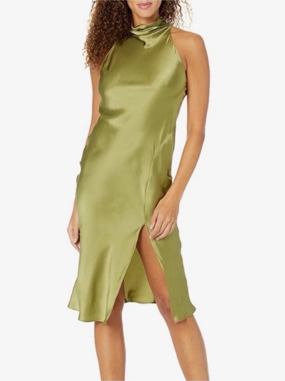 Amanda Uprichard Stanford Dress – Olive Green Silk Midi Dress – XS